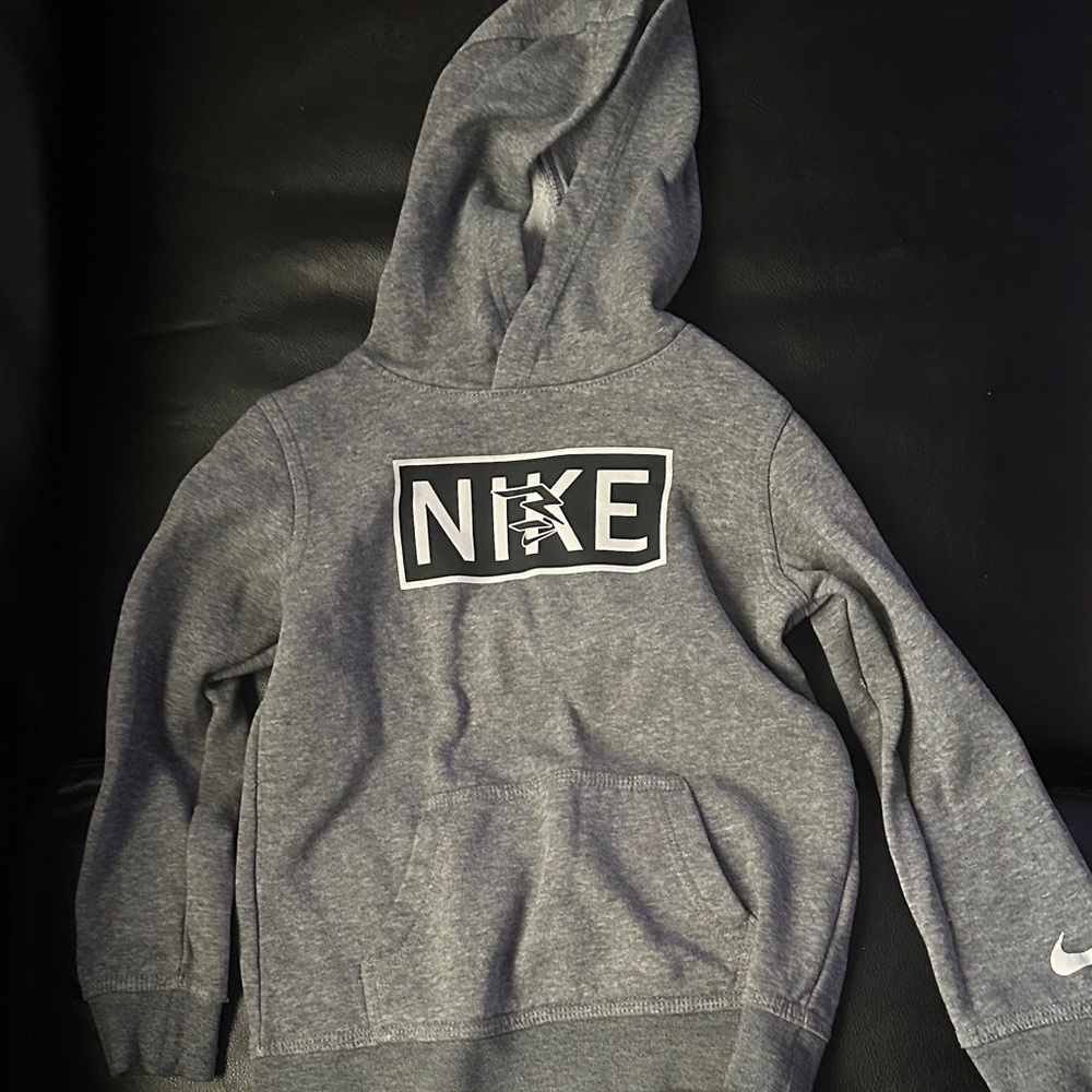 Nike Youth Pullover Hoodie with Block Logo in Heather Gray